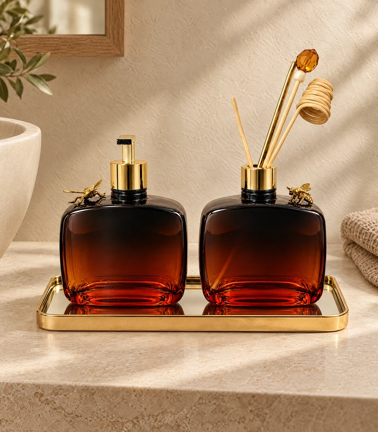 Lavabo com kit Abelha âmbar e bandeja espelhada da ANNI Home